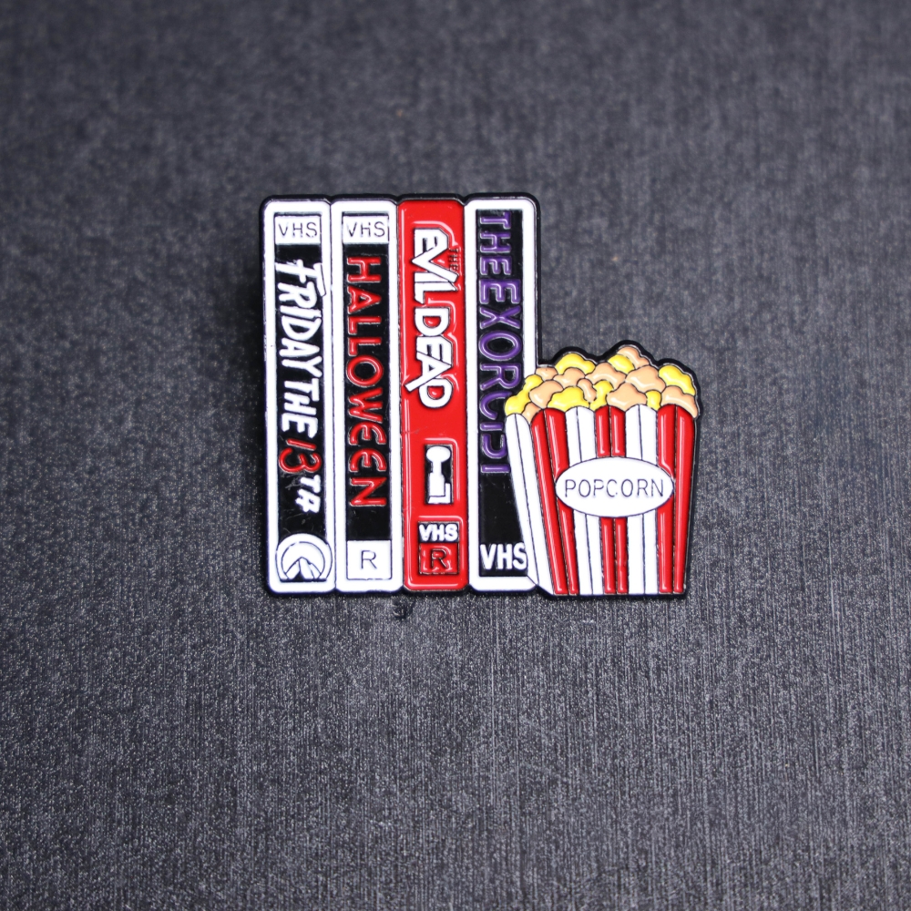 Horror Movie VHS Popcorn Enamel Pin
