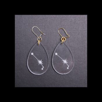Aries Clear Acrylic Earrings. These earrings are engraved clear acrylic with 18K plated gold nickel free kidney ear wires.