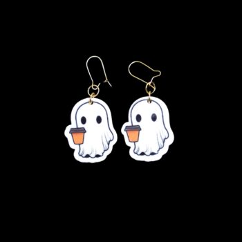 Ghost Latte Earrings. These earrings are made with acrylic and hand heat pressed. Comes with 18k plated gold hooks that is nickel free.