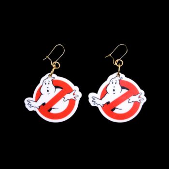 Ghostbusters Earrings. These earrings are made with acrylic and hand heat pressed. Comes with 18k plated gold hooks that is nickel free.