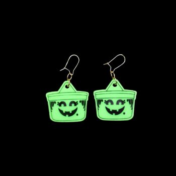 Goblin Bucket Earrings. These earrings are made with acrylic and hand heat pressed. Comes with 18k plated gold hooks that is nickel free.
