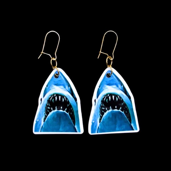 Jaws Earrings. These earrings are made with acrylic and hand heat pressed. Comes with 18k plated gold hooks that is nickel free.