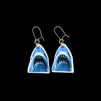 Jaws Earrings. These earrings are made with acrylic and hand heat pressed. Comes with 18k plated gold hooks that is nickel free.
