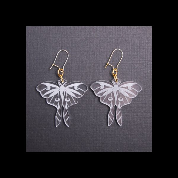 Luna Moth Clear Acrylic Earrings.
