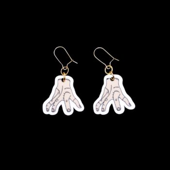 Thing Earrings. These earrings are made with acrylic and hand heat pressed. Comes with 18k plated gold hooks that is nickel free.