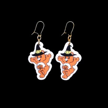 Witch Bear Earrings. These earrings are made with acrylic and hand heat pressed. Comes with 18k plated gold hooks that is nickel free.