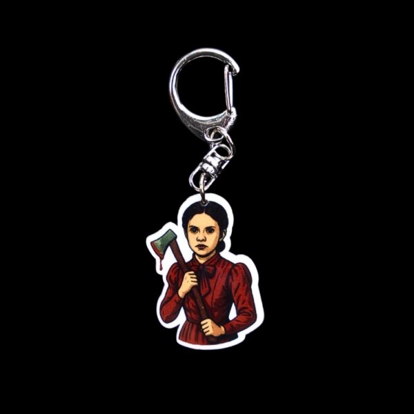 50's Killer Chick Bag Tag. This bag tag is made with acrylic and heat pressed. Comes with lobster clasp topper that easily hooks to a bag, zippers, and lanyards for fun display and swivels. White backside.