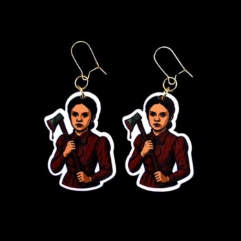50's Killer Chick Earrings. These earrings are made with acrylic and hand heat pressed. Comes with 18k plated gold hooks that is nickel free. Easily put loop through ear and hook back so the earring doesn’t fall out.