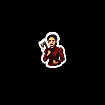 50's Killer Chick Pin. These pin are made with thick acrylic and hand heat pressed. Comes with metal pin with black rubber stopper.