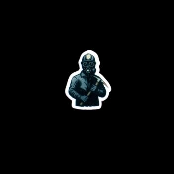 Bloody Miner Pin. These pin are made with thick acrylic and hand heat pressed. Comes with metal pin with black rubber stopper.