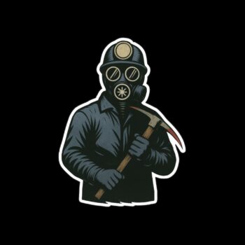 Bloody Miner Sticker. These stickers are made with printable vinyl with a vinyl top coat that is scratch-resistant and water resistant. Put one on your phone case, laptop, iPad, hard cooler; the possibilities are endless.