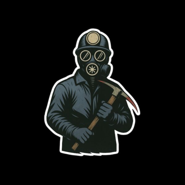 Bloody Miner Sticker. These stickers are made with printable vinyl with a vinyl top coat that is scratch-resistant and water resistant. Put one on your phone case, laptop, iPad, hard cooler; the possibilities are endless.