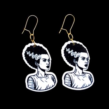 Bride Earrings. These earrings are made with acrylic and hand heat pressed. Comes with 18k plated gold hooks that is nickel free. Easily put loop through ear and hook back so the earring doesn’t fall out.