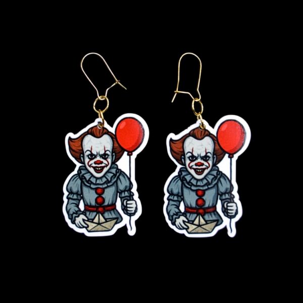 Dancing Clown Earrings. These earrings are made with acrylic and hand heat pressed. Comes with 18k plated gold hooks that is nickel free. Easily put loop through ear and hook back so the earring doesn’t fall out.