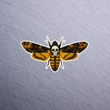 Death Moth Silence Sticker. These stickers are made with printable vinyl with a vinyl top coat that is scratch-resistant and water resistant.