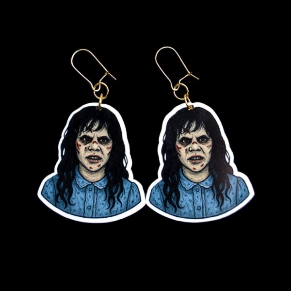 Demon Girl Earrings. These earrings are made with acrylic and hand heat pressed. Comes with 18k plated gold hooks that is nickel free. Easily put loop through ear and hook back so the earring doesn’t fall out.