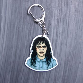 Demon Girl Bag Tag. This bag tag is made with acrylic and heat pressed. Comes with lobster clasp topper that easily hooks to a bag, zippers, and lanyards for fun display and swivels. White backside.