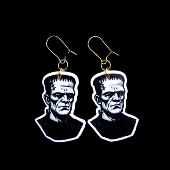 Frank Earrings. These earrings are made with acrylic and hand heat pressed. Comes with 18k plated gold hooks that is nickel free. Easily put loop through ear and hook back so the earring doesn’t fall out.