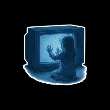 Girl Possessed TV Sticker. These stickers are made with printable vinyl with a vinyl top coat that is scratch-resistant and water resistant. Put one on your phone case, laptop, iPad, hard cooler; the possibilities are endless.