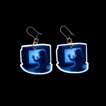 Girl Possessed TV Earrings. These earrings are made with acrylic and hand heat pressed. Comes with 18k plated gold hooks that is nickel free. Easily put loop through ear and hook back so the earring doesn’t fall out.