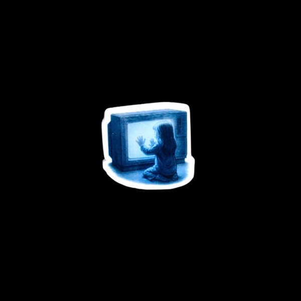 Girl Possessed TV Pin. These pin are made with thick acrylic and hand heat pressed. Comes with metal pin with black rubber stopper.