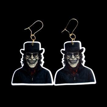 Kidnapper Earrings. These earrings are made with acrylic and hand heat pressed. Comes with 18k plated gold hooks that is nickel free. Easily put loop through ear and hook back so the earring doesn’t fall out.