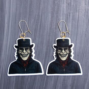 Kidnapper Earrings. These earrings are made with acrylic and hand heat pressed. Comes with 18k plated gold hooks that is nickel free. Easily put loop through ear and hook back so the earring doesn’t fall out.