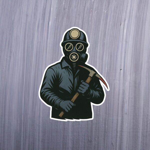 Bloody Miner Sticker. These stickers are made with printable vinyl with a vinyl top coat that is scratch-resistant and water resistant. Put one on your phone case, laptop, iPad, hard cooler; the possibilities are endless.
