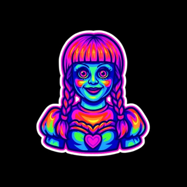 Neon Doll Sticker. These stickers are made with printable vinyl with a vinyl top coat that is scratch-resistant and water resistant. Put one on your phone case, laptop, iPad, hard cooler; the possibilities are endless.