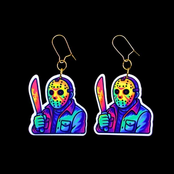 Neon Hockey Face Earrings. These earrings are made with acrylic and hand heat pressed. Comes with 18k plated gold hooks that is nickel free. Easily put loop through ear and hook back so the earring doesn’t fall out.