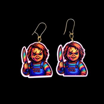 Neon Lakeshore Strangler Earrings. These earrings are made with acrylic and hand heat pressed. Comes with 18k plated gold hooks that is nickel free. Easily put loop through ear and hook back so the earring doesn’t fall out.