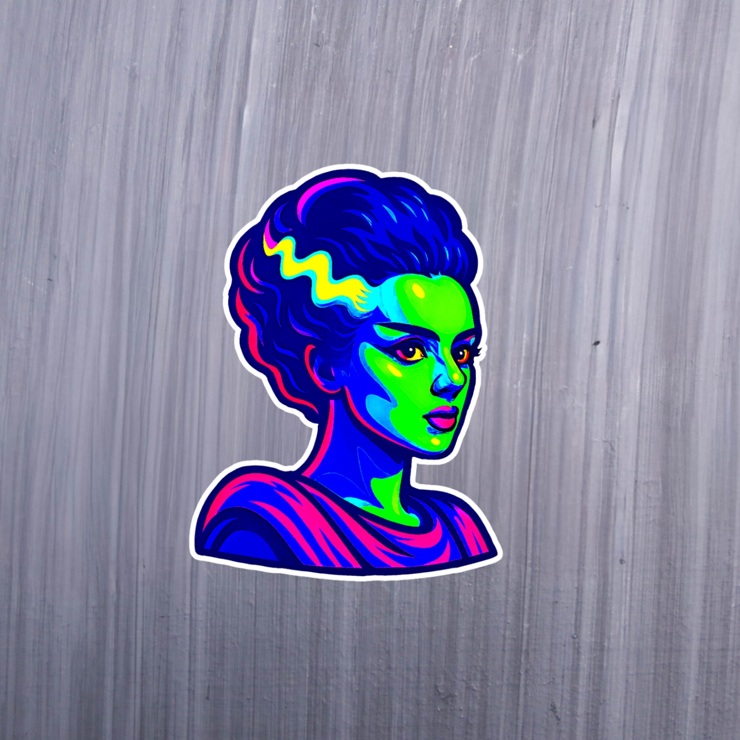 Neon Bride Sticker. These stickers are made with printable vinyl with a vinyl top coat that is scratch-resistant and water resistant. Put one on your phone case, laptop, iPad, hard cooler; the possibilities are endless.