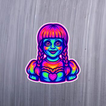 Neon Doll Sticker. These stickers are made with printable vinyl with a vinyl top coat that is scratch-resistant and water resistant. Put one on your phone case, laptop, iPad, hard cooler; the possibilities are endless.