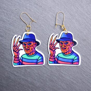 Neon Dream Demon Earrings. These earrings are made with acrylic and hand heat pressed. Comes with 18k plated gold hooks that is nickel free. Easily put loop through ear and hook back so the earring doesn’t fall out.