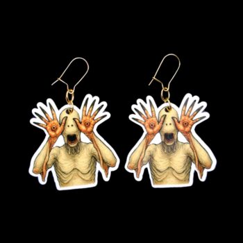 Pale One Earrings. These earrings are made with acrylic and hand heat pressed. Comes with 18k plated gold hooks that is nickel free. Easily put loop through ear and hook back so the earring doesn’t fall out.