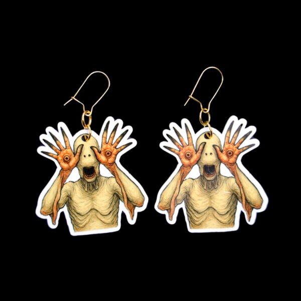 Pale One Earrings. These earrings are made with acrylic and hand heat pressed. Comes with 18k plated gold hooks that is nickel free. Easily put loop through ear and hook back so the earring doesn’t fall out.