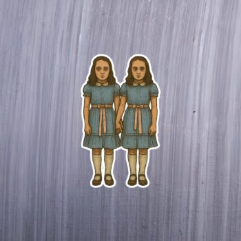 Scary Twins Sticker. These stickers are made with printable vinyl with a vinyl top coat that is scratch-resistant and water resistant. Put one on your phone case, laptop, iPad, hard cooler; the possibilities are endless.