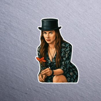 She's The Hat Sticker. These stickers are made with printable vinyl with a vinyl top coat that is scratch-resistant and water resistant.