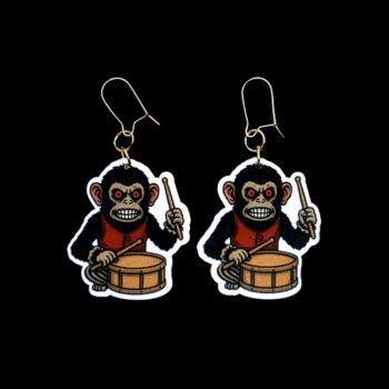 The Monkey Earrings. These earrings are made with acrylic and hand heat pressed. Comes with 18k plated gold hooks that is nickel free. Easily put loop through ear and hook back so the earring doesn’t fall out.