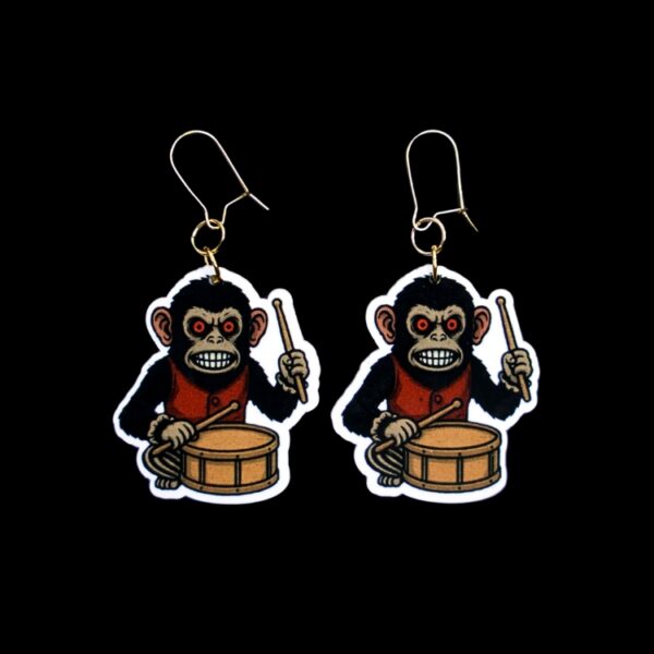 The Monkey Earrings. These earrings are made with acrylic and hand heat pressed. Comes with 18k plated gold hooks that is nickel free. Easily put loop through ear and hook back so the earring doesn’t fall out.
