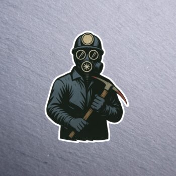 Bloody Miner Sticker. These stickers are made with printable vinyl with a vinyl top coat that is scratch-resistant and water resistant.