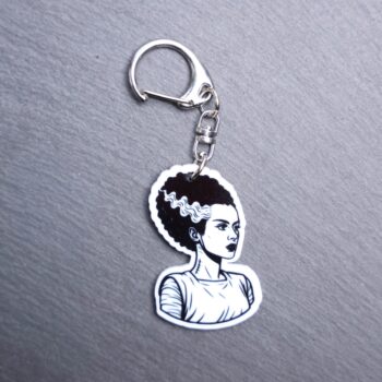 Bride Bag Tag. This bag tag is made with acrylic and heat pressed. Comes with lobster clasp topper that easily hooks to a bag, zippers, and lanyards for fun display and swivels. White backside.