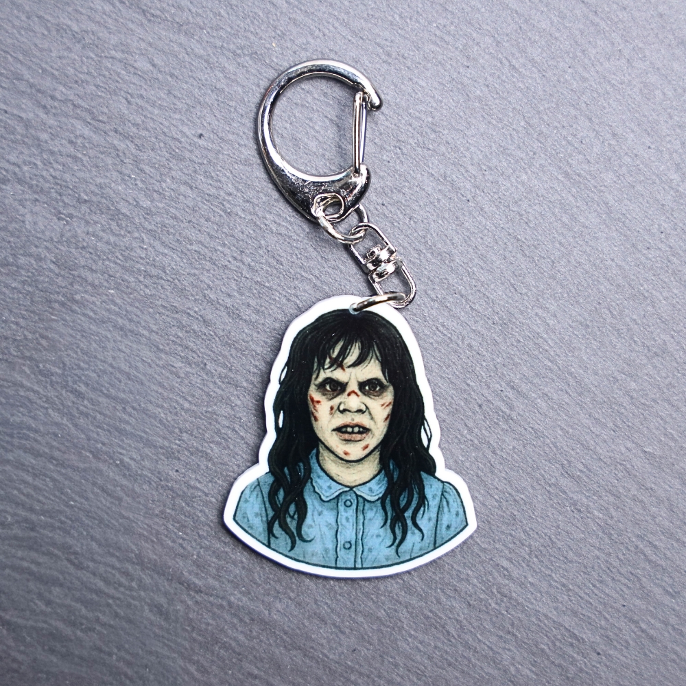 Demon Girl Bag Tag. This bag tag is made with acrylic and heat pressed. Comes with lobster clasp topper that easily hooks to a bag, zippers, and lanyards for fun display and swivels. White backside.