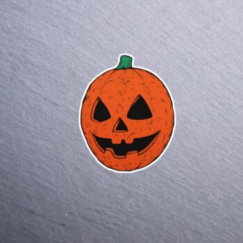 Horror Pumpkin Sticker. These stickers are made with printable vinyl with a vinyl top coat that is scratch-resistant and water resistant.