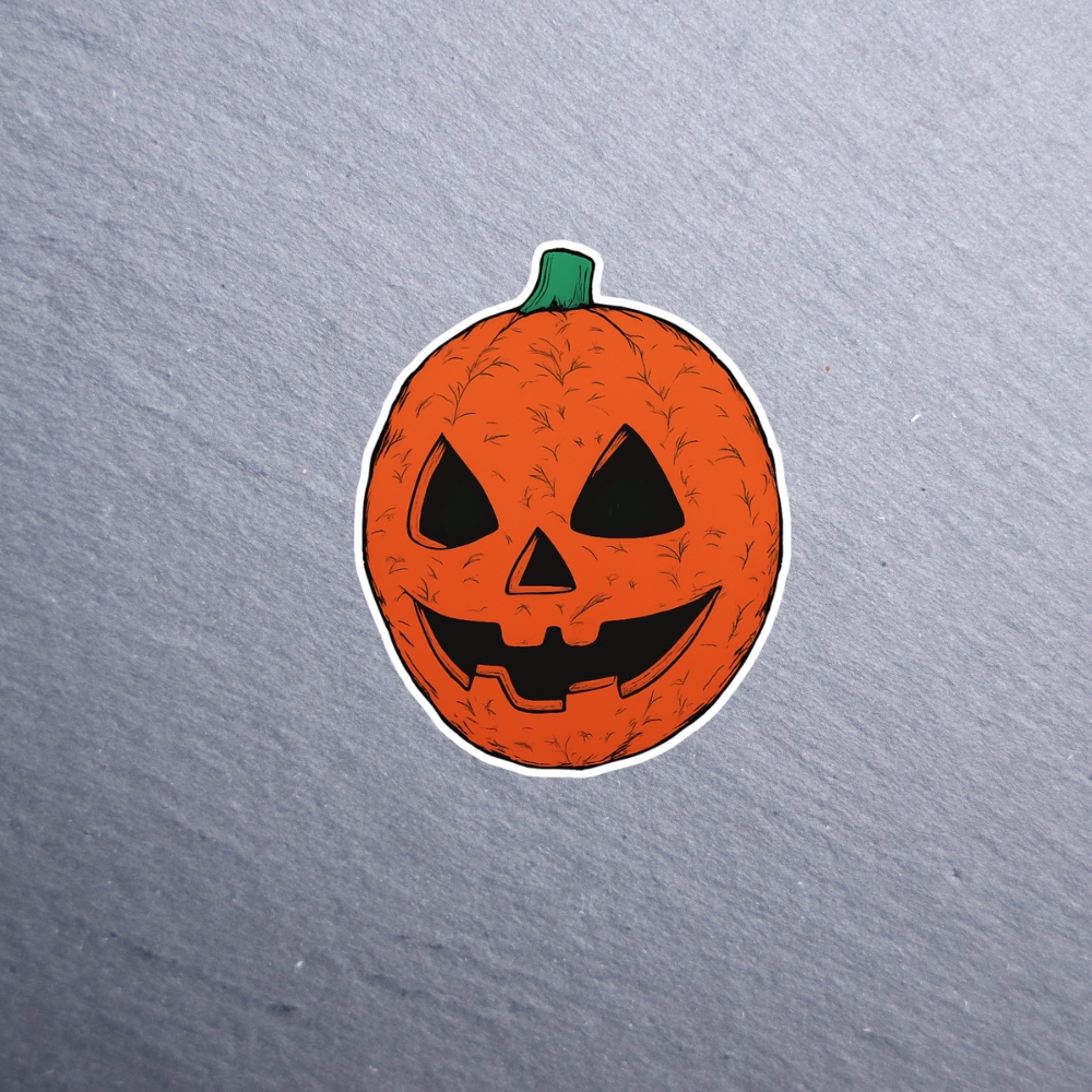 Horror Pumpkin Sticker. These stickers are made with printable vinyl with a vinyl top coat that is scratch-resistant and water resistant.