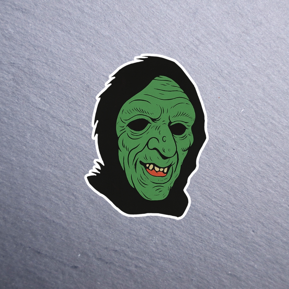 Horror Witch Sticker. These stickers are made with printable vinyl with a vinyl top coat that is scratch-resistant and water resistant.