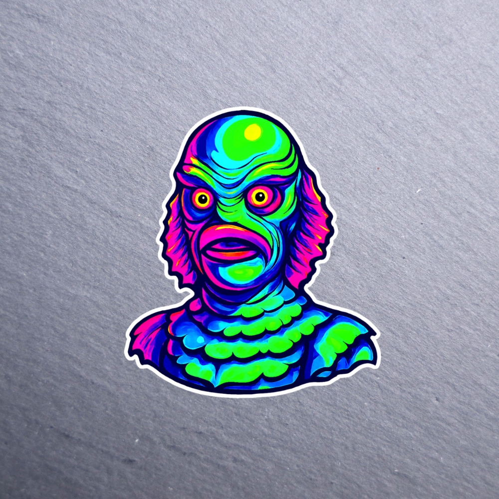 Neon Creature Sticker. These stickers are made with printable vinyl with a vinyl top coat that is scratch-resistant and water resistant.