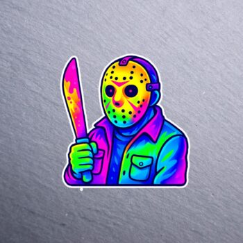 Neon Hockey Face Sticker. These stickers are made with printable vinyl with a vinyl top coat that is scratch-resistant and water resistant.