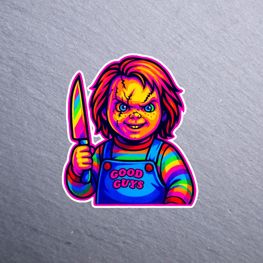 Neon Lakeshore Strangler Sticker. These stickers are made with printable vinyl with a vinyl top coat that is scratch-resistant and water resistant.