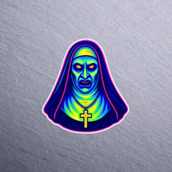 Neon Nun Sticker. These stickers are made with printable vinyl with a vinyl top coat that is scratch-resistant and water resistant.